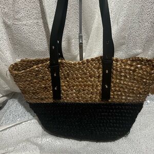 Elegant Black and Brown Woven Tote Bag